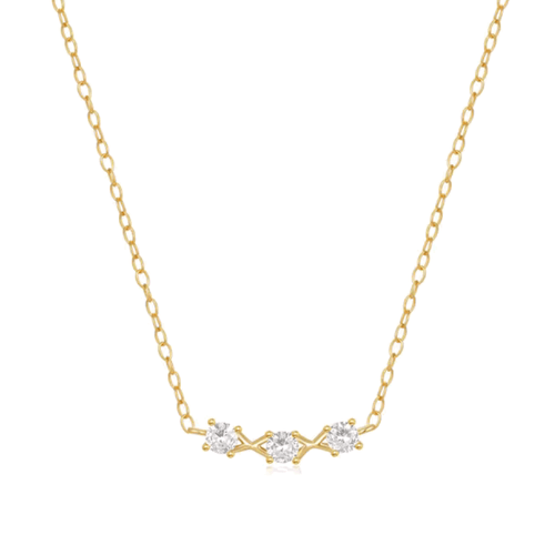 Hollywood Sensation Adora Delicate Necklace With Three Round Cut Cubic Zirconia Stones In Gold