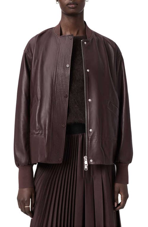 Allsaints Sofi Leather Bomber Jacket In Burgundy