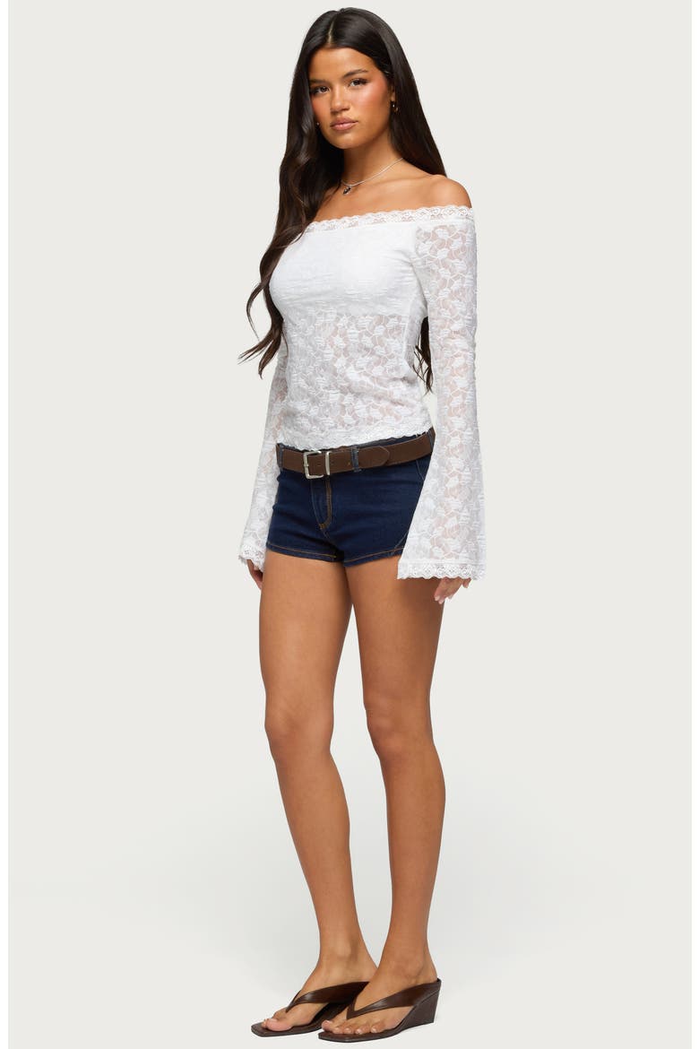Off the Shoulder Sheer Lace Top, Alternate, color, WHITE