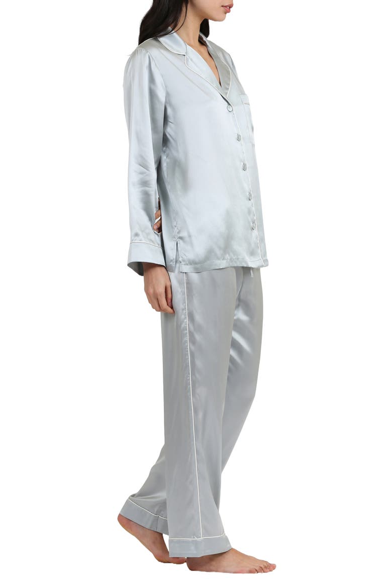 Sylvie Piped Silk Pajamas, Alternate, color, SAGE