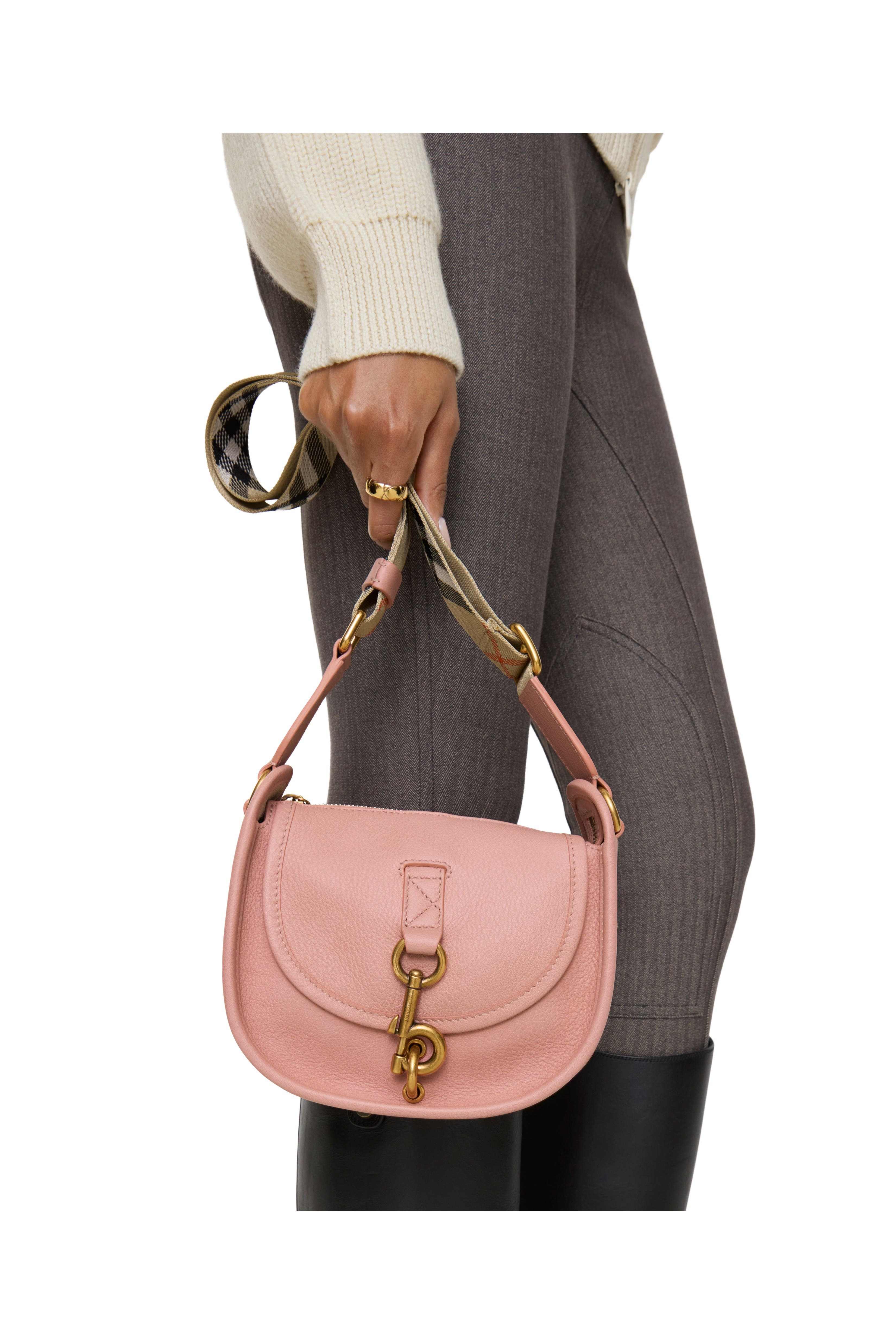 Burberry Mini B Clip Messenger Bag, Alternate, color, Peony Pink