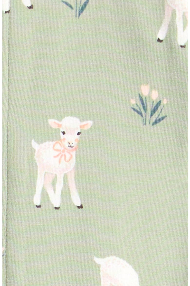 Little Lambs Fitted Stretch Organic Cotton Blend Convertible Footie Pajamas, Alternate, color, SAGE