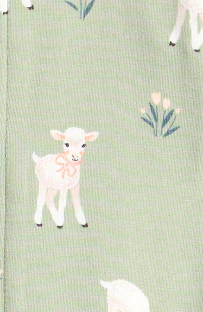 Petit Lem Little Lambs Fitted Stretch Organic Cotton Blend Convertible Footie Pajamas, Alternate, color, Sage