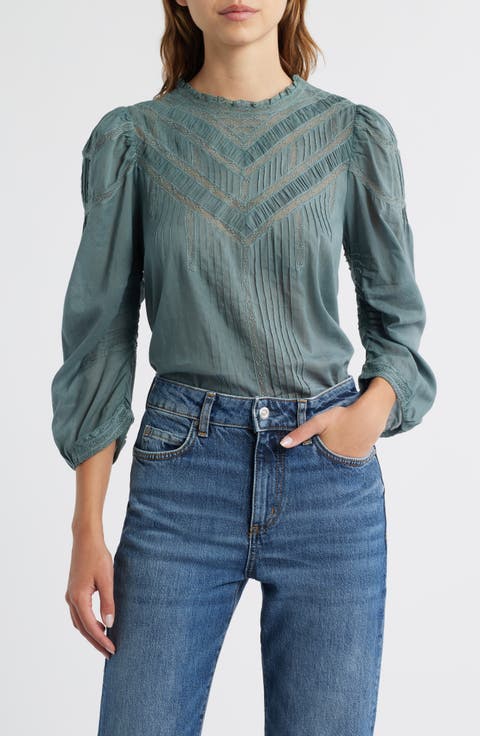 Adelphine Pleated Lace Organic Cotton Top