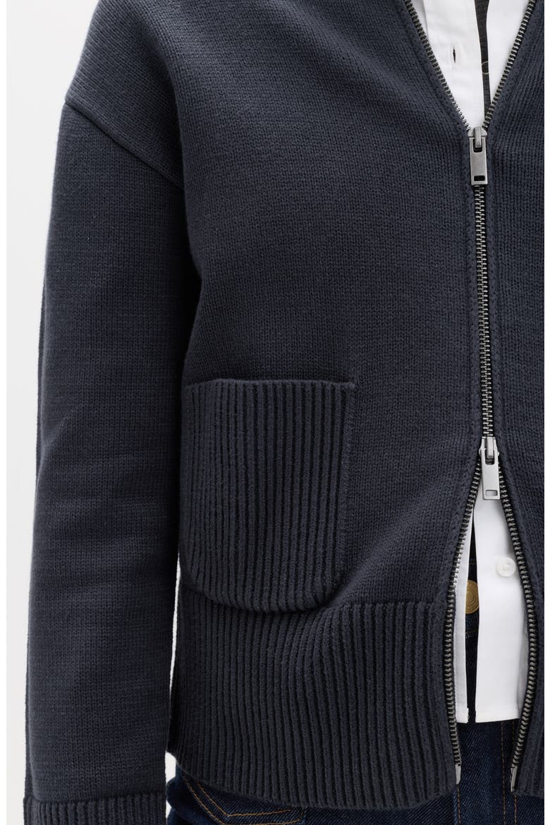 Point Collar Knit Cotton & Wool Blend Jacket, Alternate, color, MIDNIGHT NAVY BLUE
