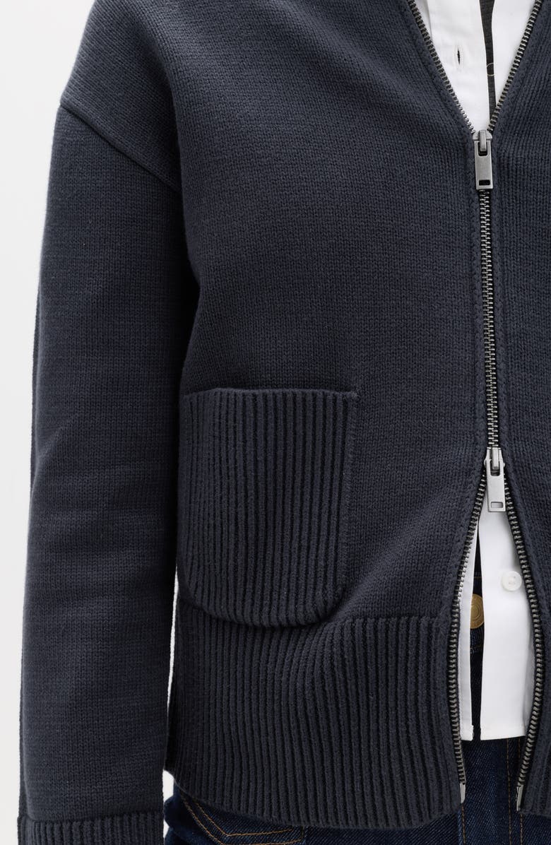 M&S Point Collar Knit Cotton & Wool Blend Jacket, Alternate, color, Midnight Navy Blue