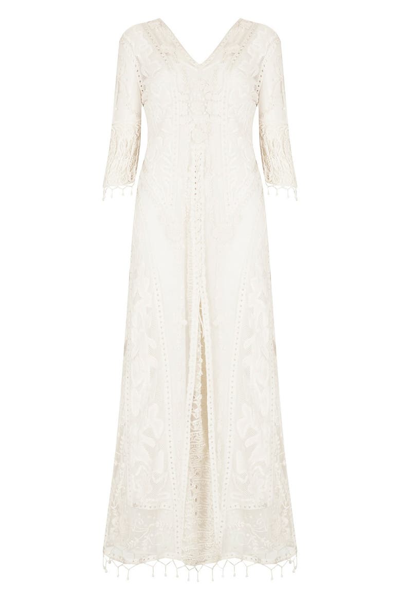 Kate Moss for Topshop Crochet Lace Maxi Dress, Alternate, color, CREAM