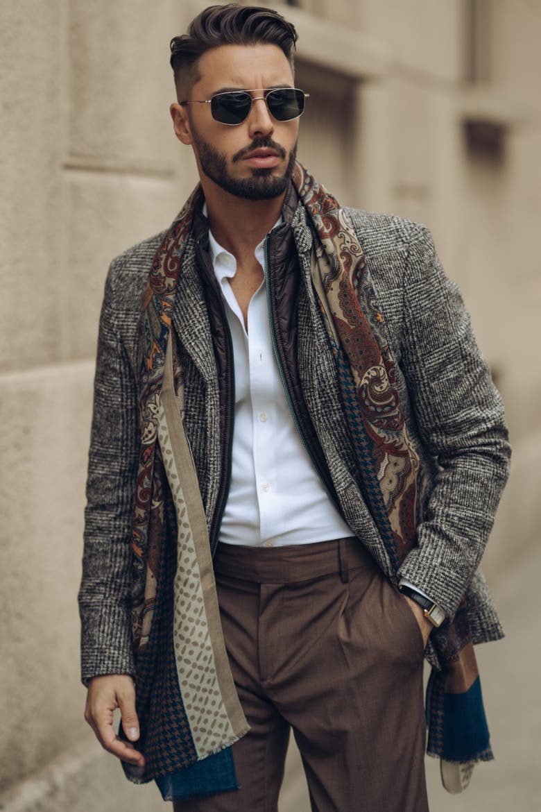Aosta - Wool Scarf, Alternate, color, Brown and Blue