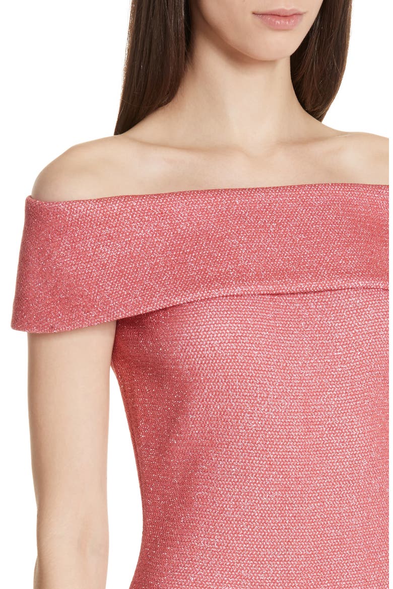 Links Sequin Off the Shoulder Dress, Alternate, color, CORAL