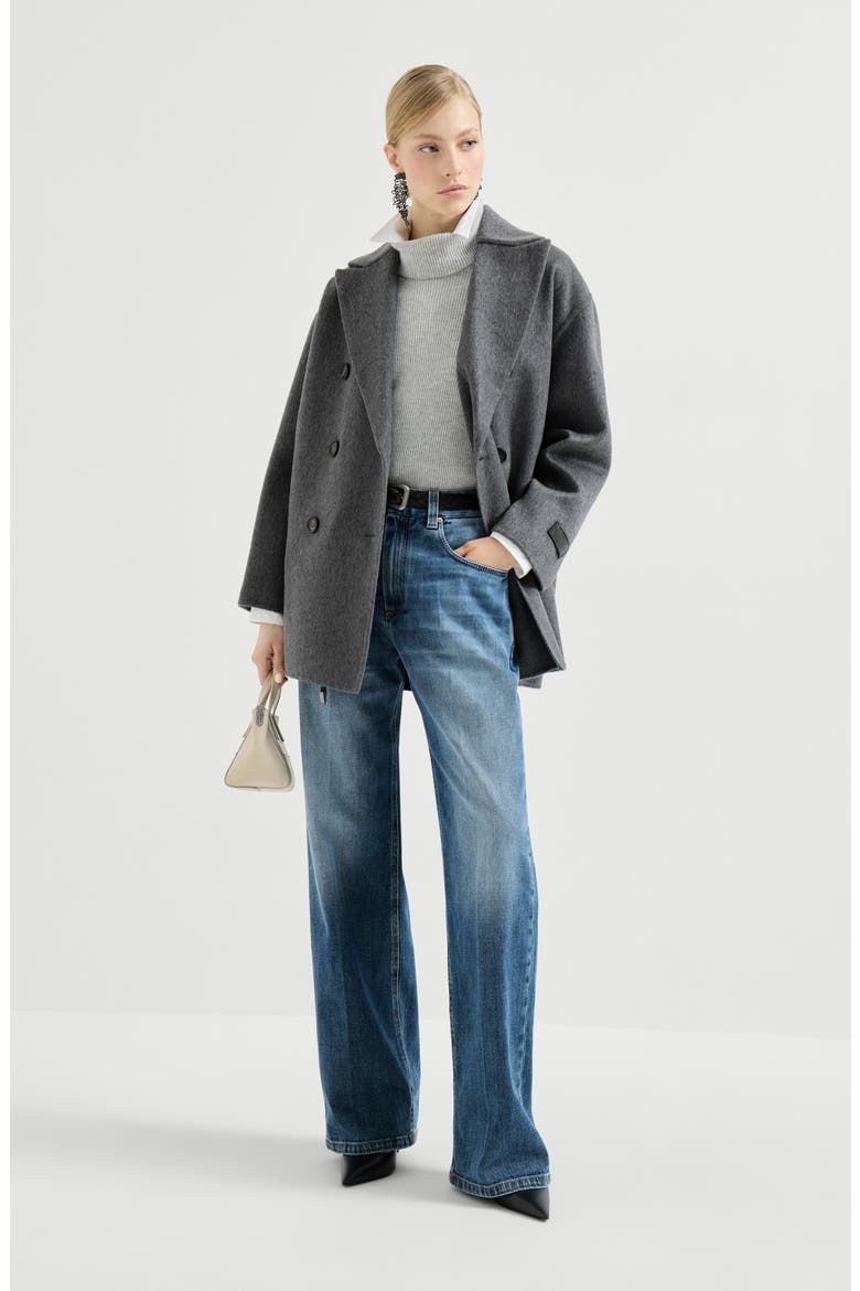 Cashmere double beaver cloth pea coat, Alternate, color, Anthracite