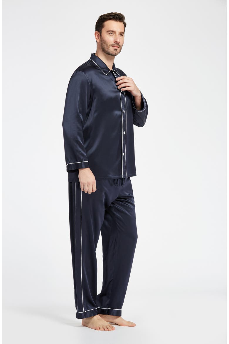 Women's Unique Silk Pajamas Set, Alternate, color, Navy Blue