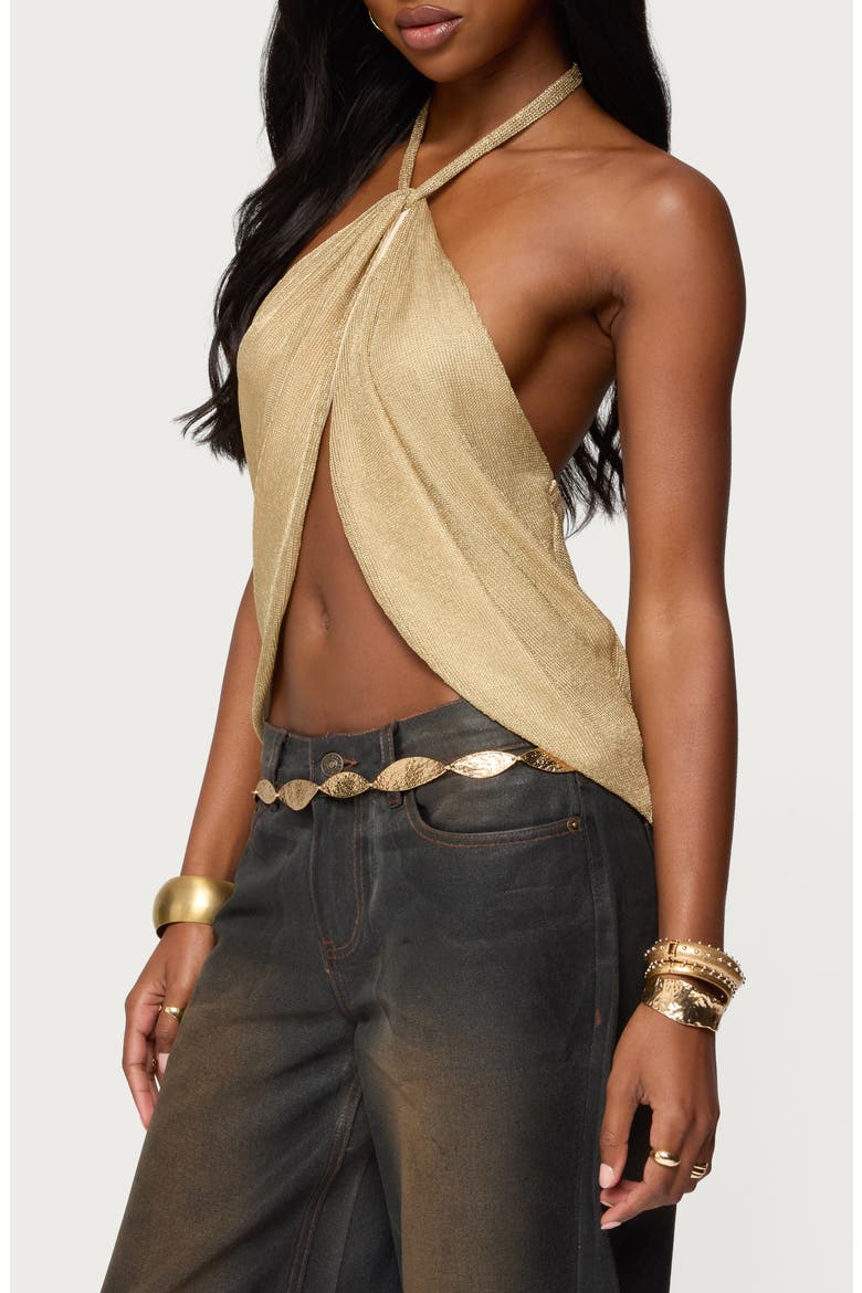 Stasia Sparkly Metallic Halter Top, Alternate, color, GOLD