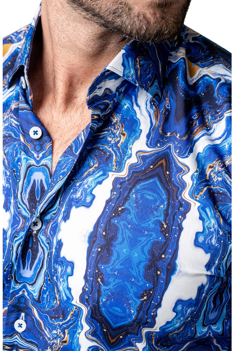 Fibonacci Oilspill Blue Cotton Button-Up Shirt, Alternate, color, BLUE