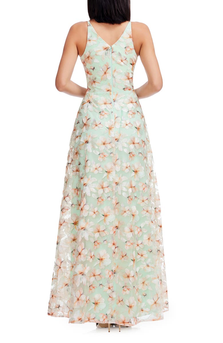 Dress the Population Alyssa Embroidered Floral Gown, Alternate, color, Sage Multi
