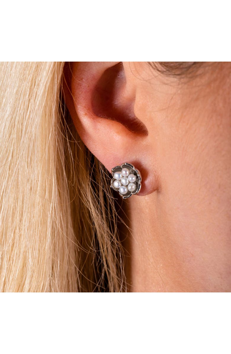 Lucy Quartermaine Royal Pearl Flower Studs, Alternate, color, Sterling Silver