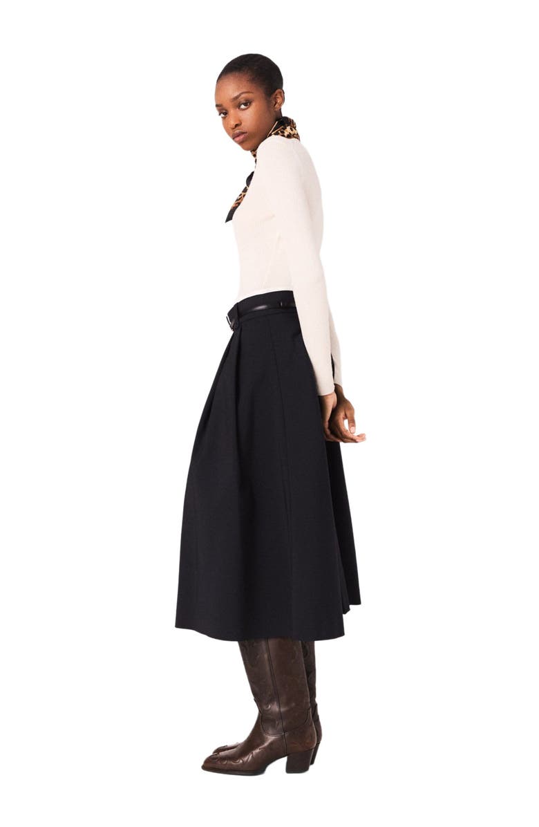 maje Long cotton skirt with belt, Alternate, color, Navy