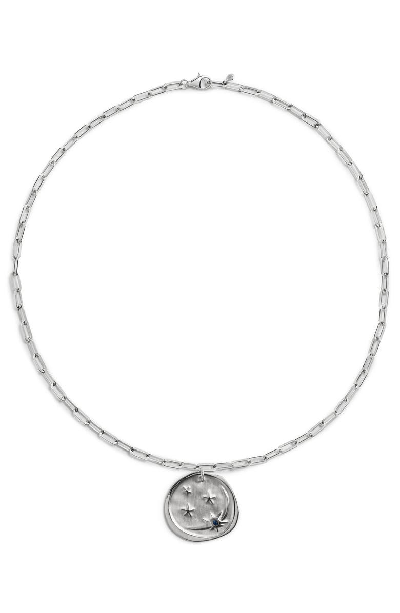 Monica Vinader Talisman Recycled Sterling Silver & Blue Sapphire Pendant Necklace, Main, color, Sterling Silver