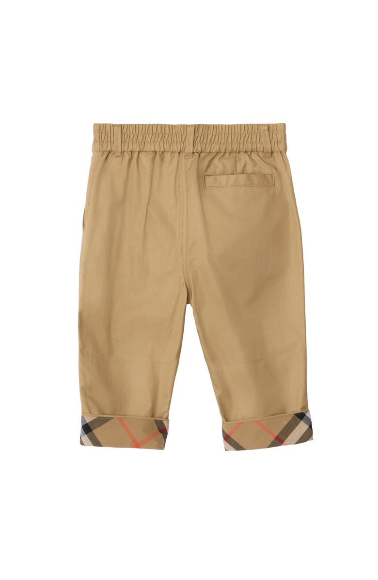 Burberry Check Turn-up Cotton Trousers, Alternate, color, Sand Beige