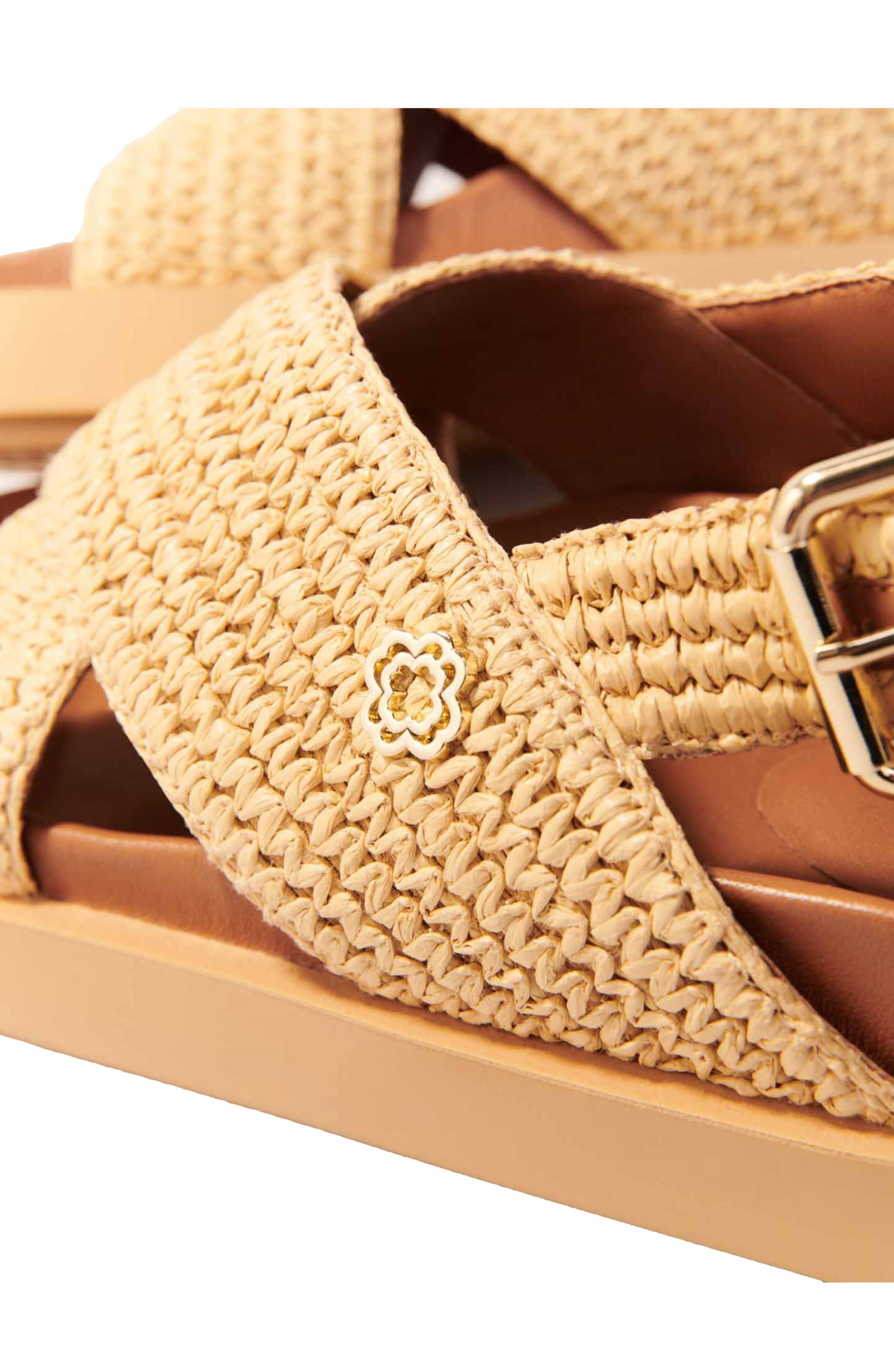 Raffia-effect flat sandals, Alternate, color, Beige