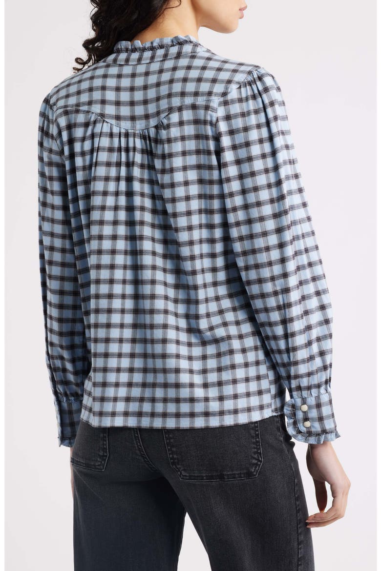 Alanna Ruffle Check Organic Cotton Snap-Up Shirt, Alternate, color, SKY CHECK