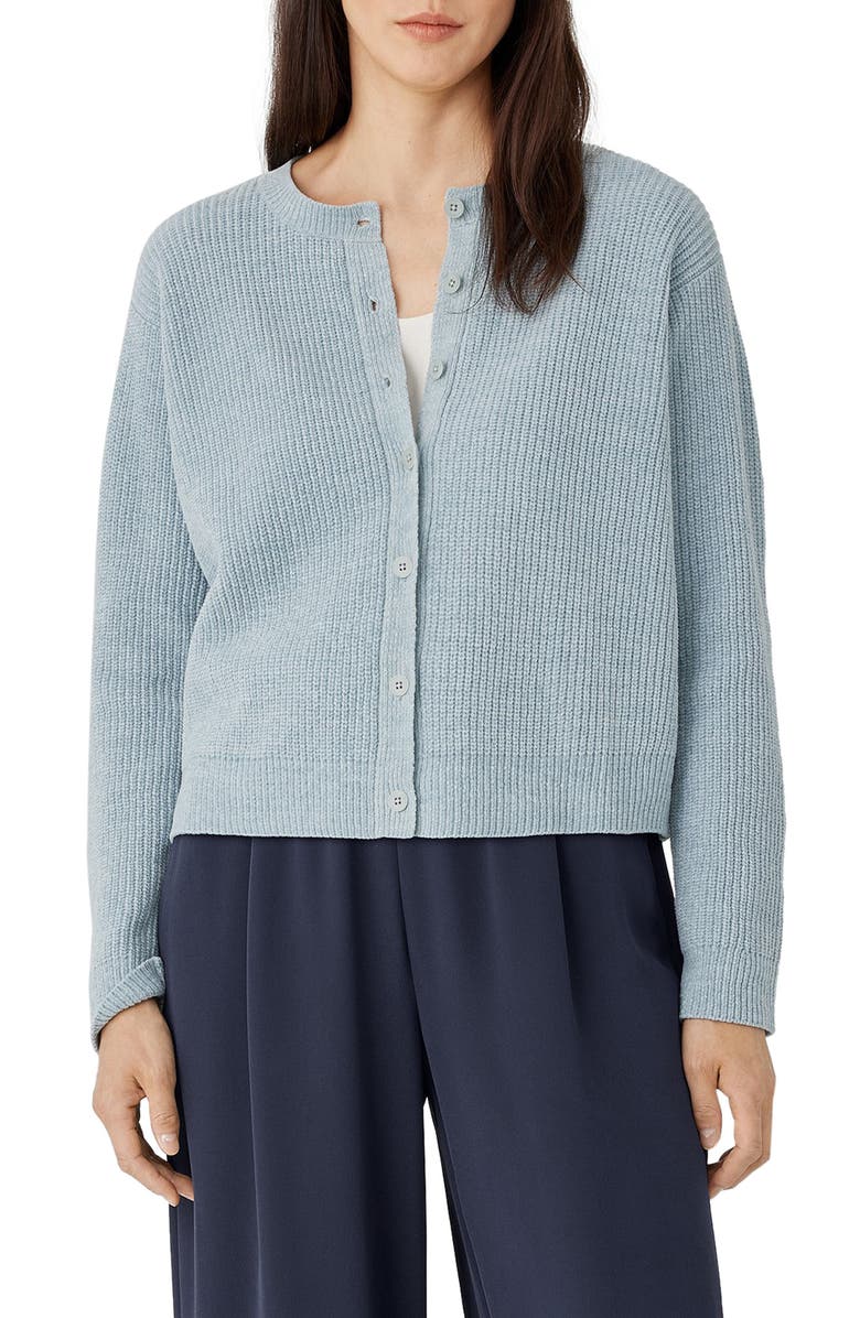 Eileen Fisher Crewneck Organic Cotton Chenille Cardigan, Main, color,