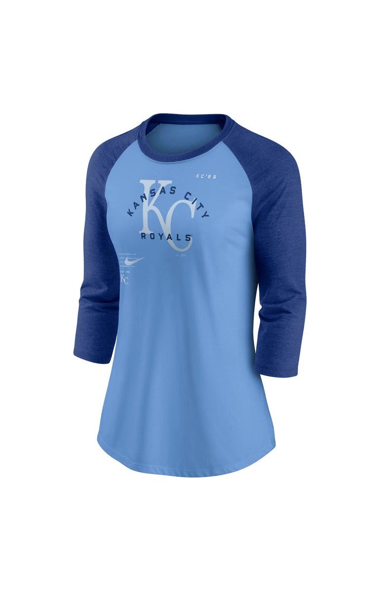 Nike Women's Nike Royal/Light Blue Kansas City Royals Next Up Tri-Blend Raglan 3/4-Sleeve T-Shirt, Alternate, color, 