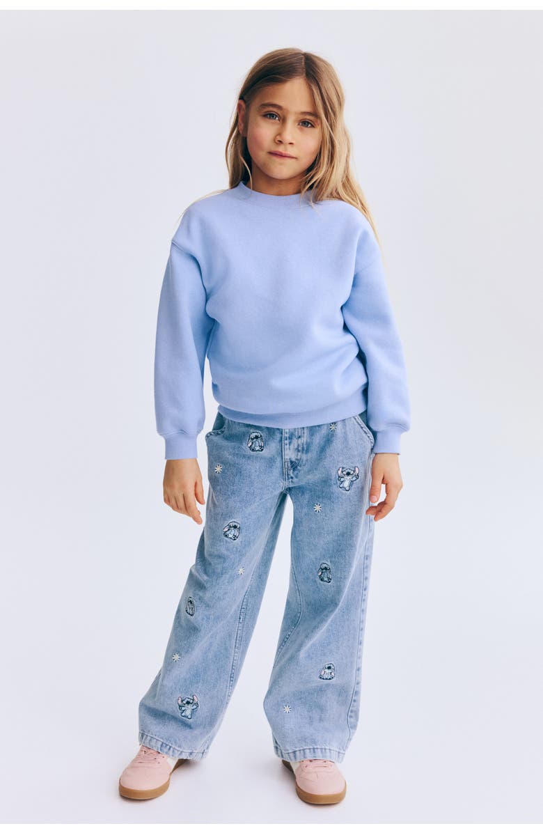 H&M Motif-detail Wide Leg Jeans, Alternate, color, Denim Blue/Lilo & Stitch