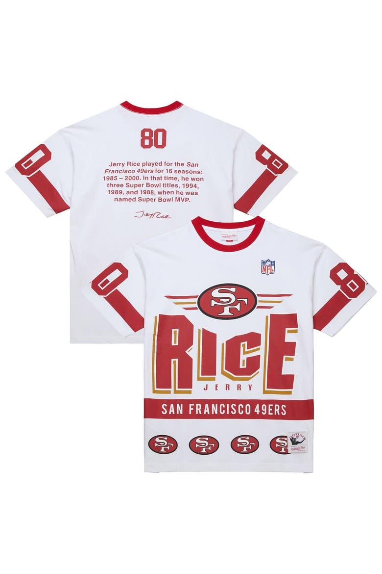 Men's Mitchell & Ness Jerry Rice White San Francisco 49ers Name & Number Team Origins Vintage Logo T-Shirt, Main, color, White