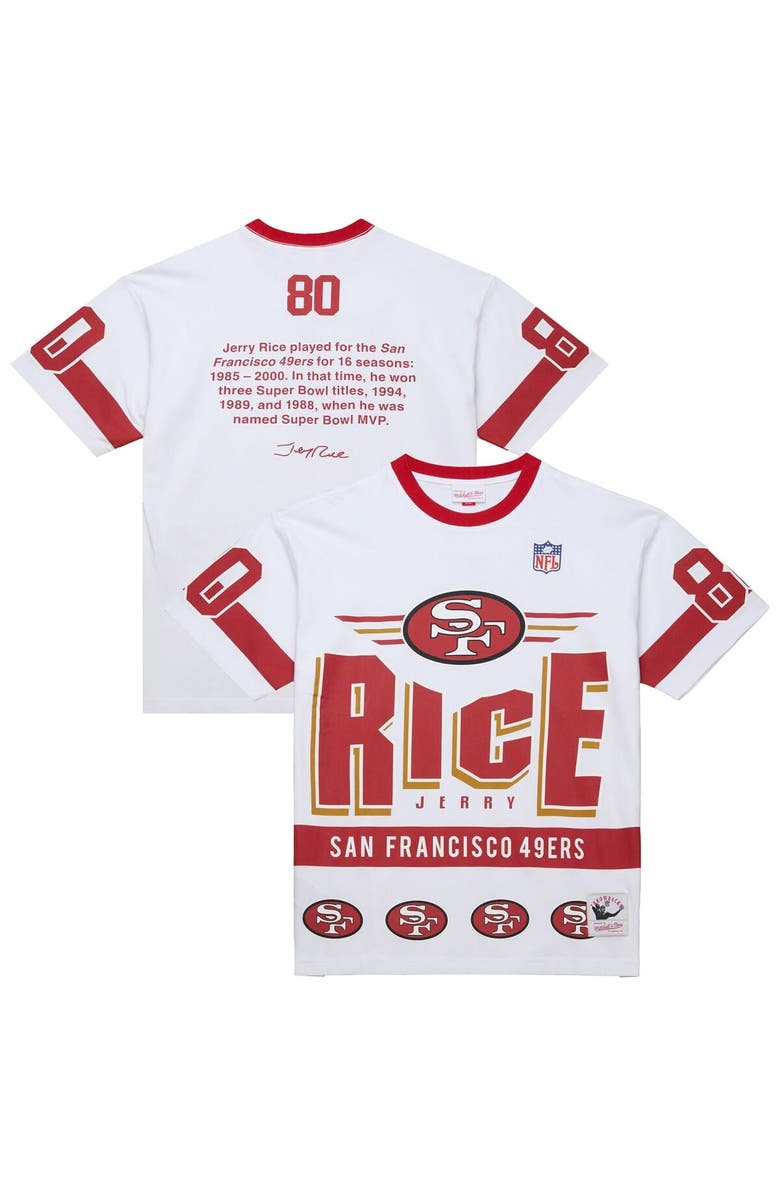 Mitchell & Ness Men's Mitchell & Ness Jerry Rice White San Francisco 49ers Name & Number Team Origins Vintage Logo T-Shirt, Main, color, White