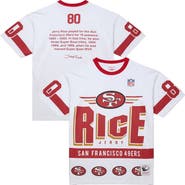 Mitchell & Ness Men's Mitchell & Ness Jerry Rice White San Francisco 49ers Name & Number Team Origins Vintage Logo T-Shirt