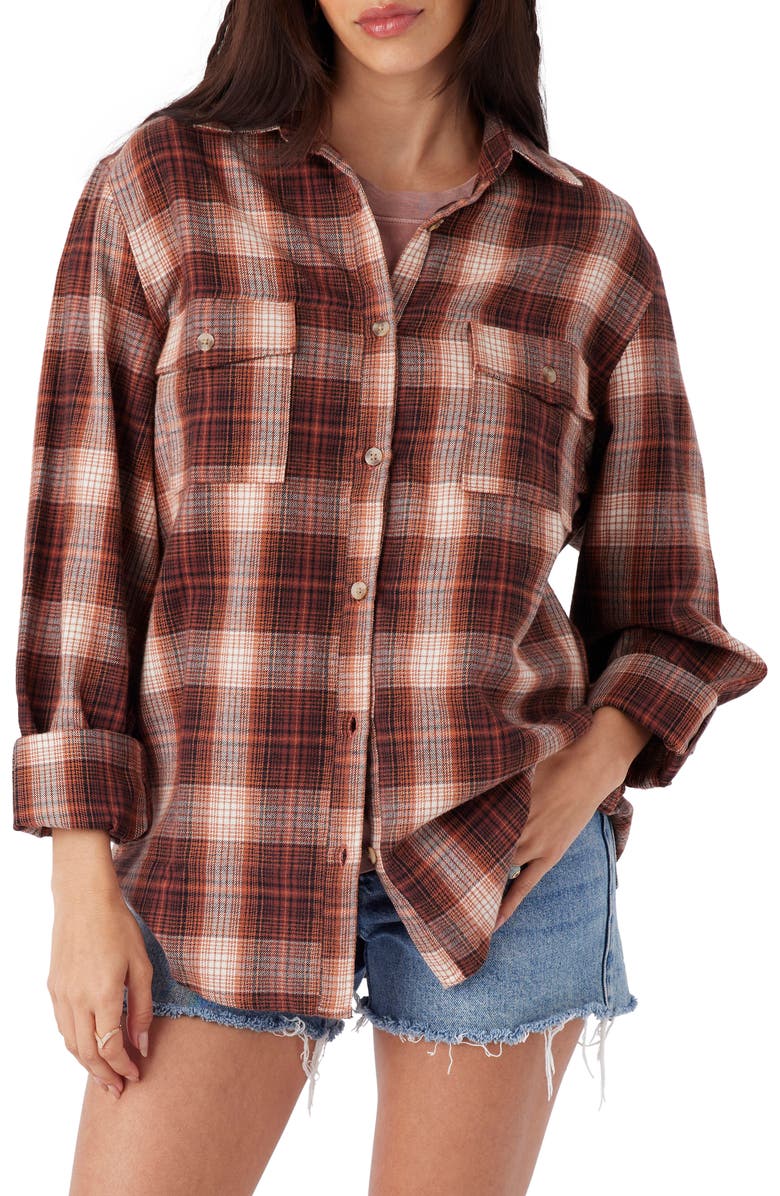 O'Neill Brooks Oversize Flannel Button-Up Shirt, Alternate, color, Sierra