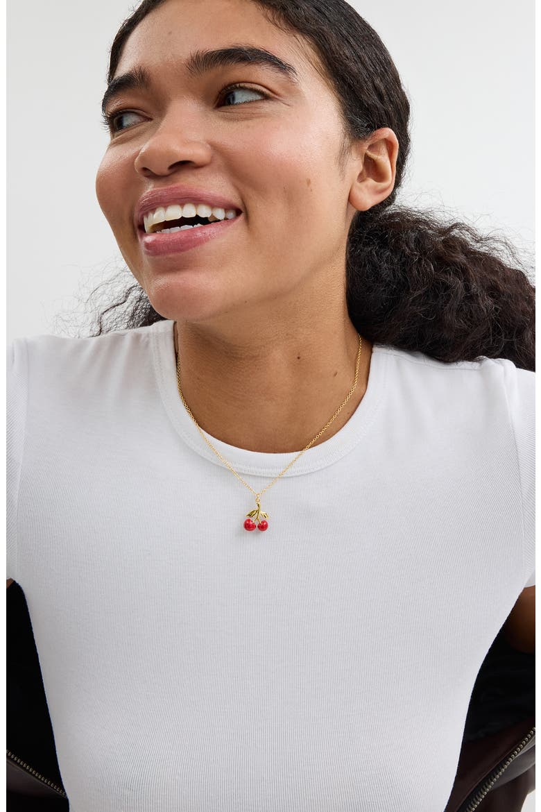 V-Day Cherry Pendant Necklace, Alternate, color, RED/ GOLD