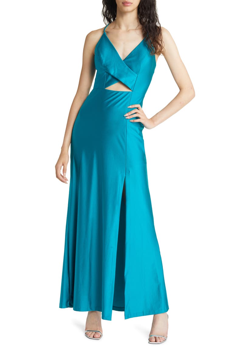 Cutout Satin Gown, Main, color, JADE
