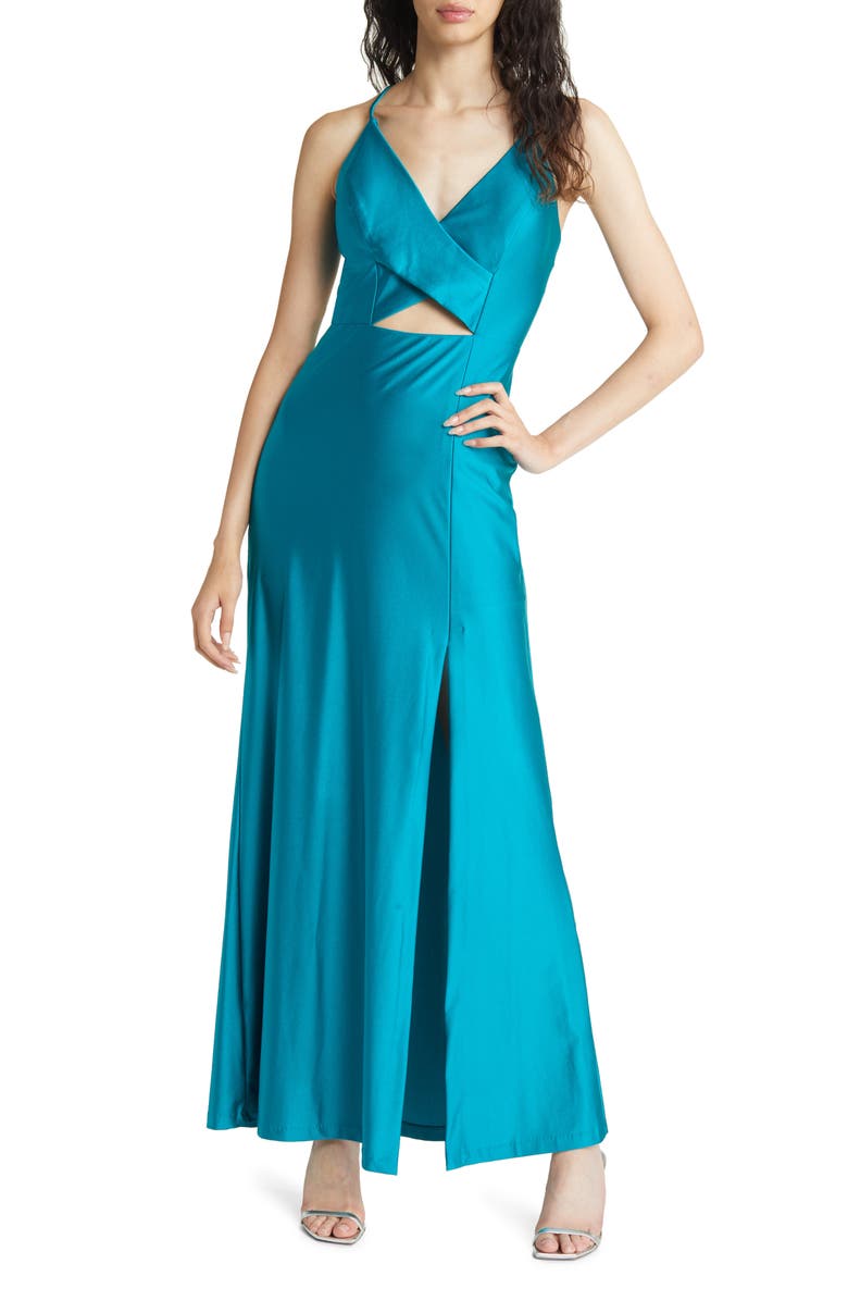 Morgan & Co. Cutout Satin Gown, Main, color,