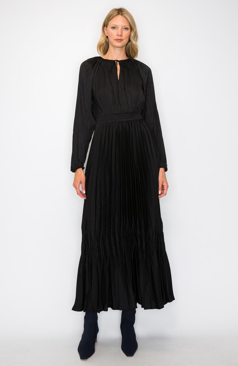 MELLODAY Pleated Long Sleeve Satin Maxi Dress, Alternate, color, 