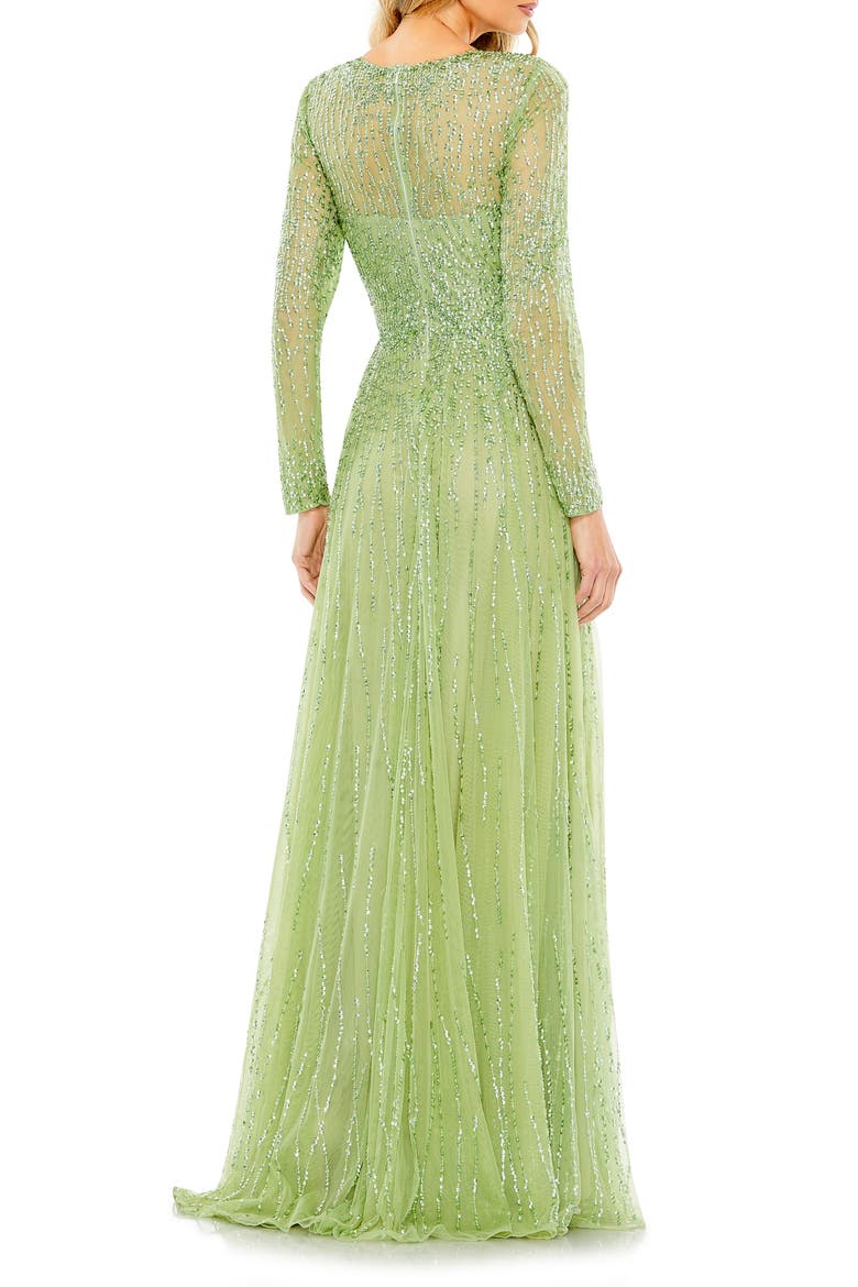Women's Sequin Illusion High-Neck Long Sleeve A-Line Gown, Alternate, color, SAGE