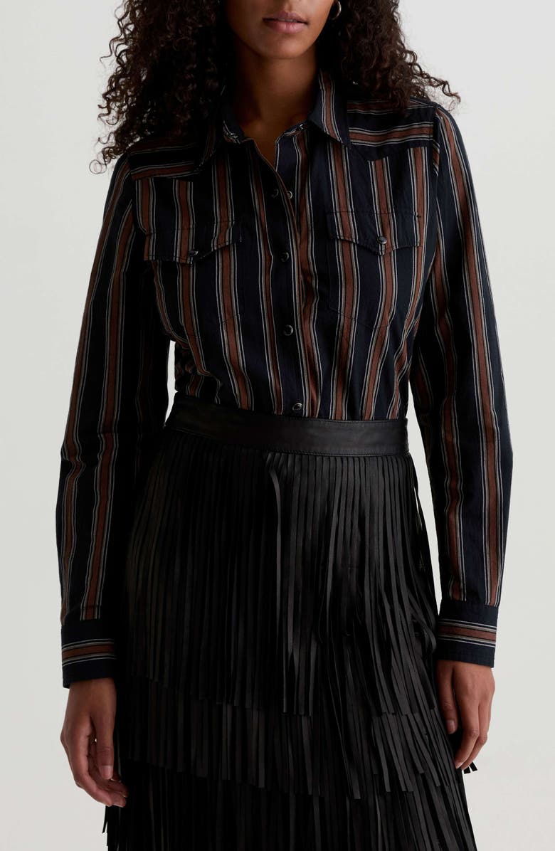 AG Melia Stripe Cotton Western Snap-Up Shirt, Main, color, Bold Stripe Black Multi