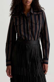 AG Melia Stripe Cotton Western Snap-Up Shirt