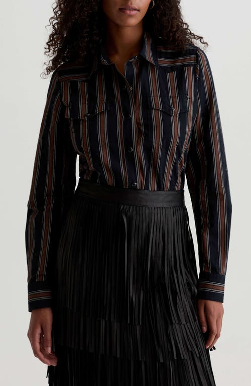Ag Melia Stripe Cotton Western Snap-up Shirt In Black