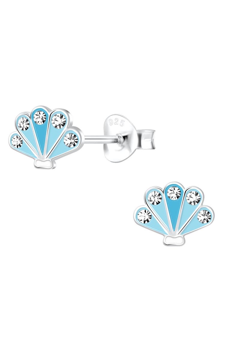 Sterling Silver Stud Earrings Sparkling Blue Shell, Main, color, Metallic Silver