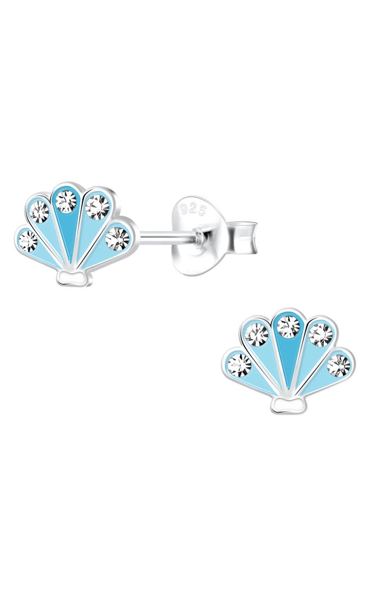 Mia Belle Girls Sterling Silver Stud Earrings Sparkling Blue Shell, Main, color, Metallic Silver
