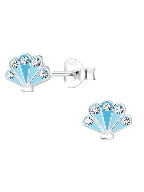 Sterling Silver Stud Earrings Sparkling Blue Shell (Toddler, Little Kid & Big Kid)
