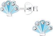Mia Belle Girls Sterling Silver Stud Earrings Sparkling Blue Shell