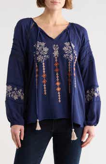 Forgotten Grace Embroidered Keyhole Long Sleeve Tunic Top