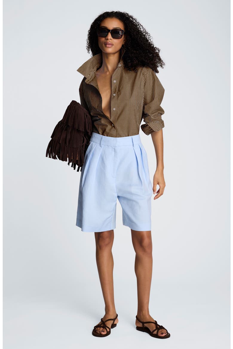 Pinstripe Button-Up Boyfriend Shirt, Alternate, color, MESQUITE MULTI