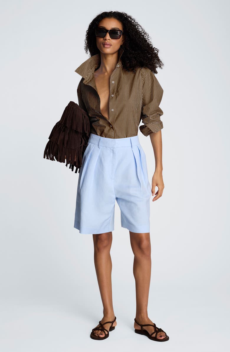 Kenneth Cole Pinstripe Button-Up Boyfriend Shirt, Alternate, color, Mesquite Multi