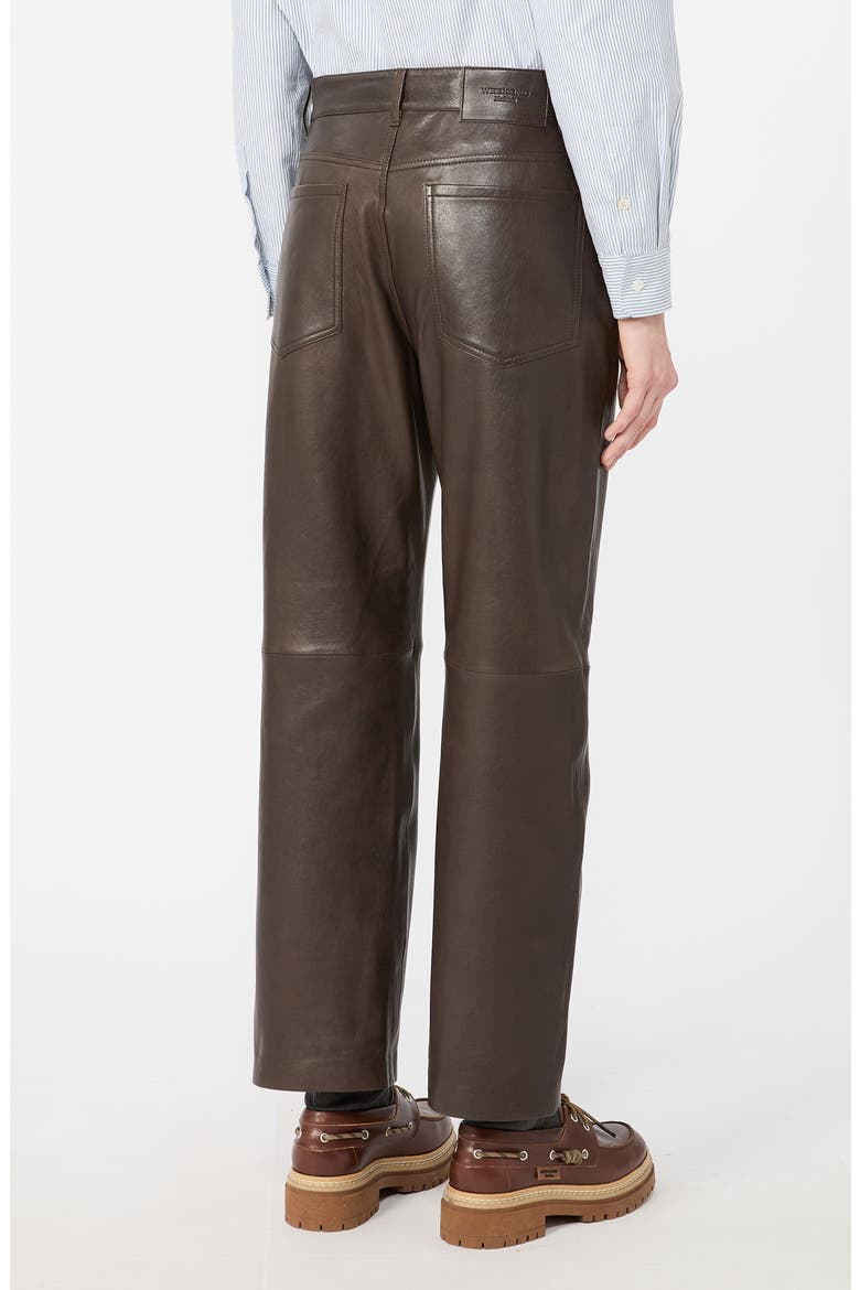 Leather Straight Leg Pants, Alternate, color, DARK BROWN