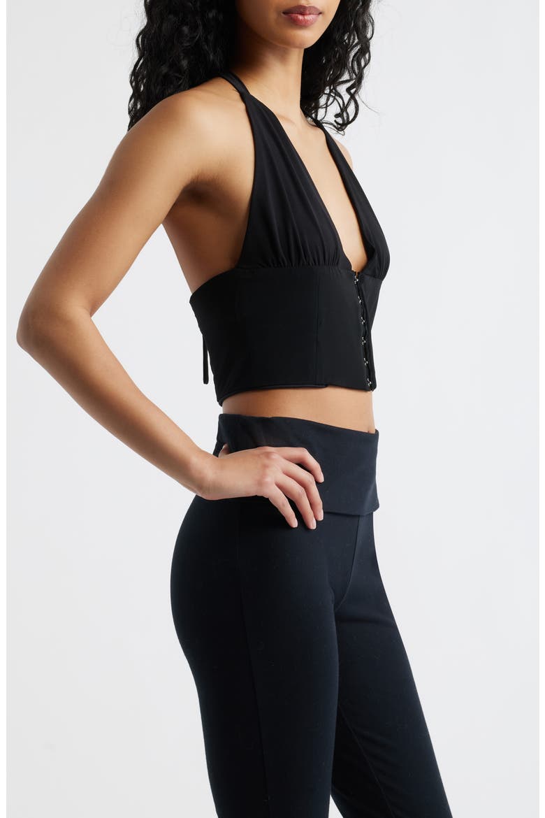 The Coco Plunge Neck Halter Crop Top, Alternate, color, BLACK