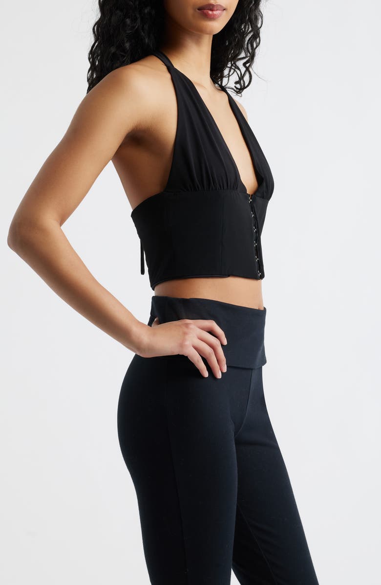 Bella Venice The Coco Plunge Neck Halter Crop Top, Alternate, color, Black