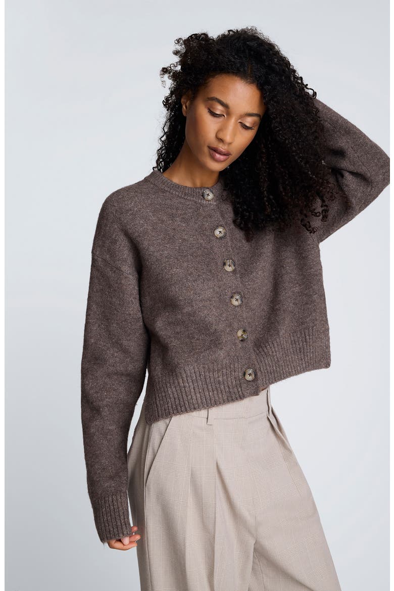 Crewneck Button Up Cardigan, Alternate, color, MINK TAUPE MELANGE